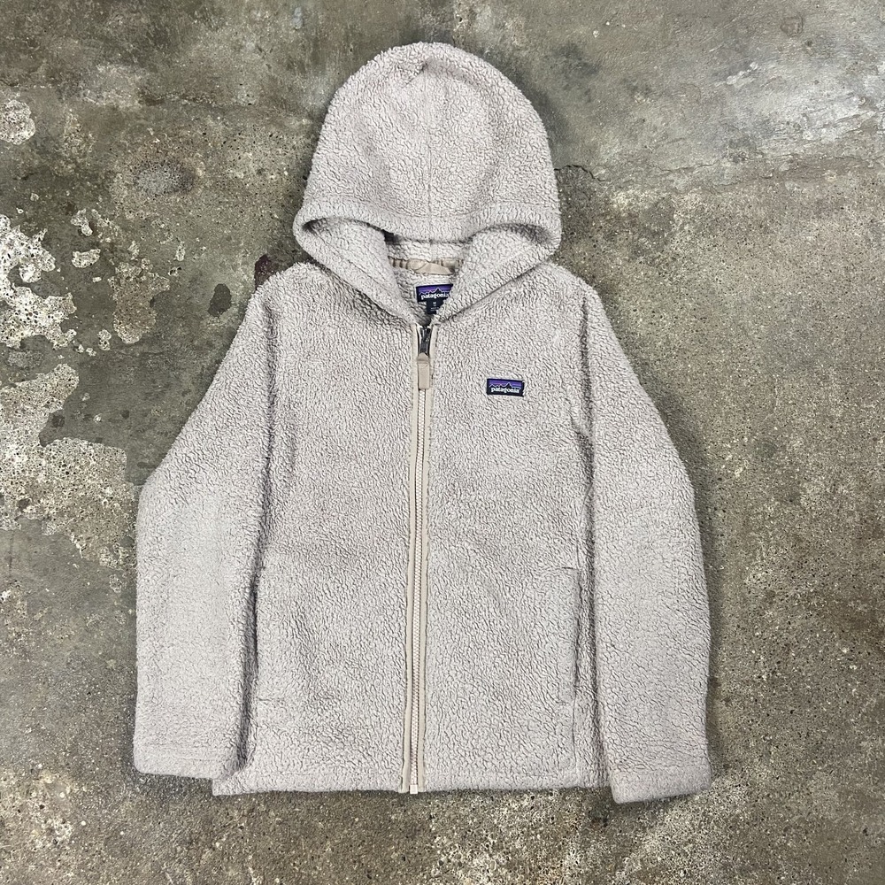Patagonia Los Gatos Sherpa Jacket Girls Size Medium 10 Beige Full Zip Hoodie